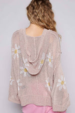 V-neck long sleeve floral print hoodie sweater