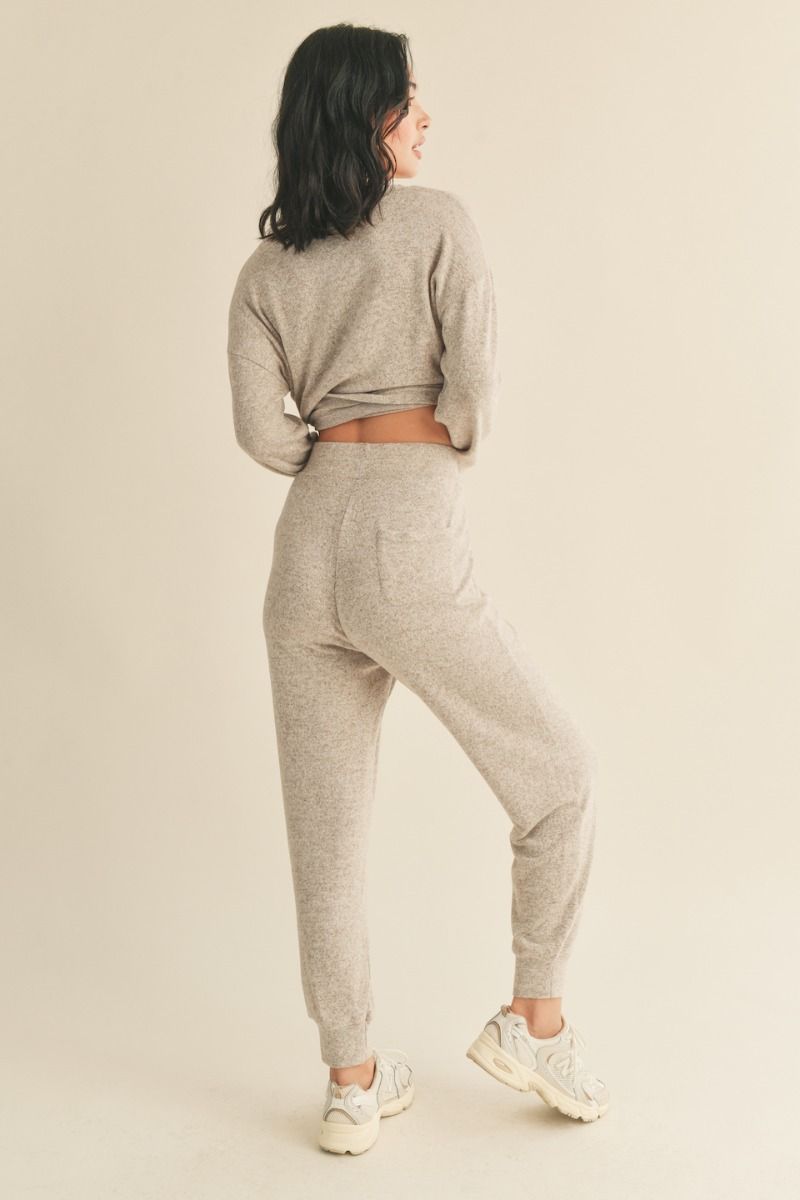Soft Brushed V-neck Long Sleeve Top and Jogger Set