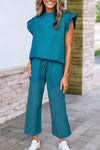 Ruffled Sleeve Summer Top and Cropped Loose Pants Set