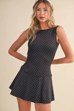 Polka Dot Print A-Line Mini Dress with Drop Waist