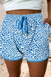Leopard Elastic Waist Lace up Contrast Trim Casual Short