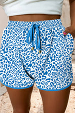 Leopard Elastic Waist Lace up Contrast Trim Casual Short