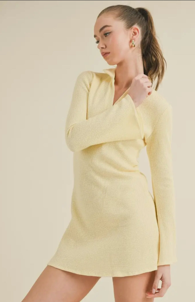 Waffle Knits Collared Bell Sleeve dress