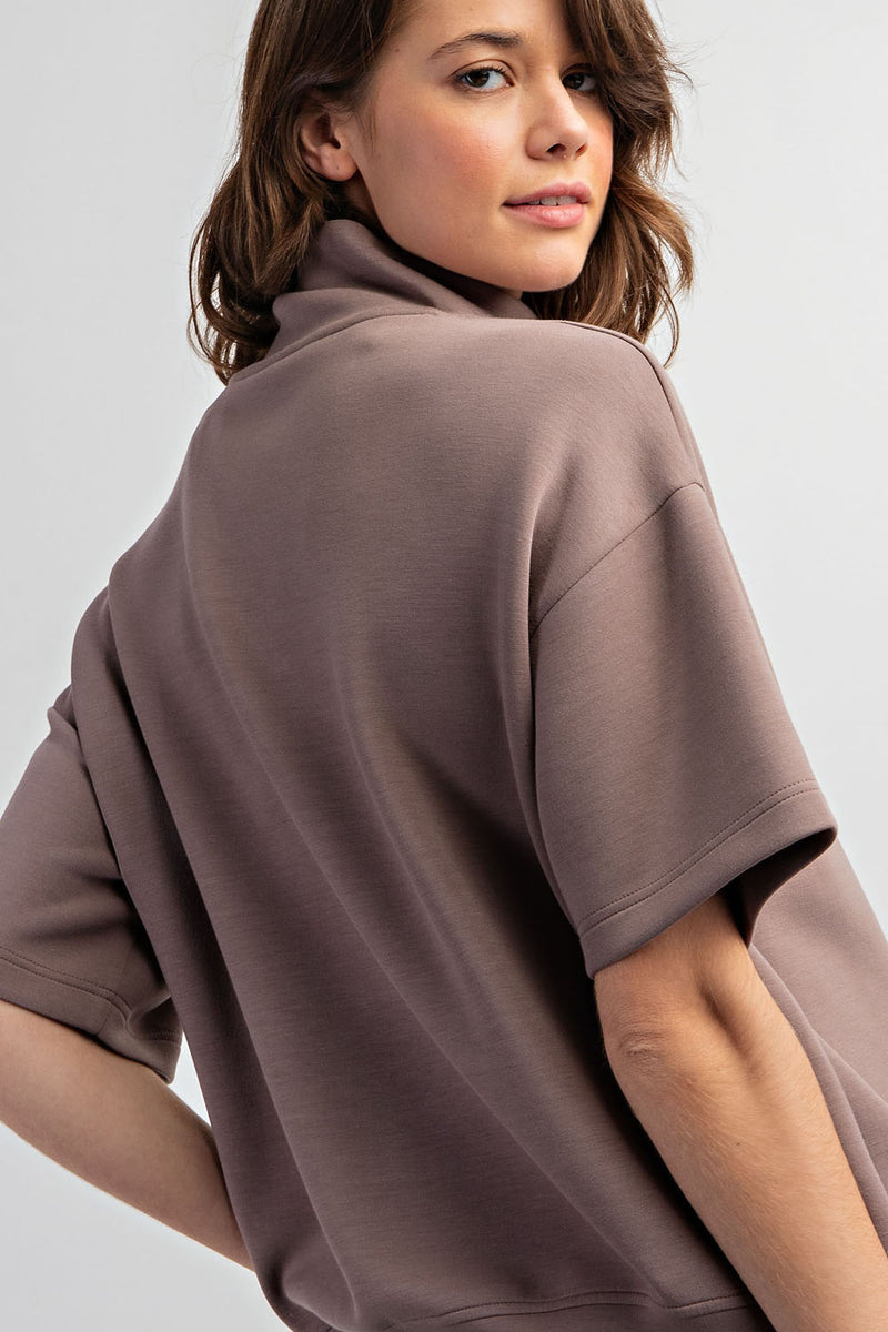 Modal Poly Span Scuba Short Sleeves Cowl Neck Top