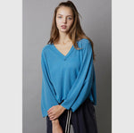 Oversize V-neck Long Sleeve Outseam Solid Top