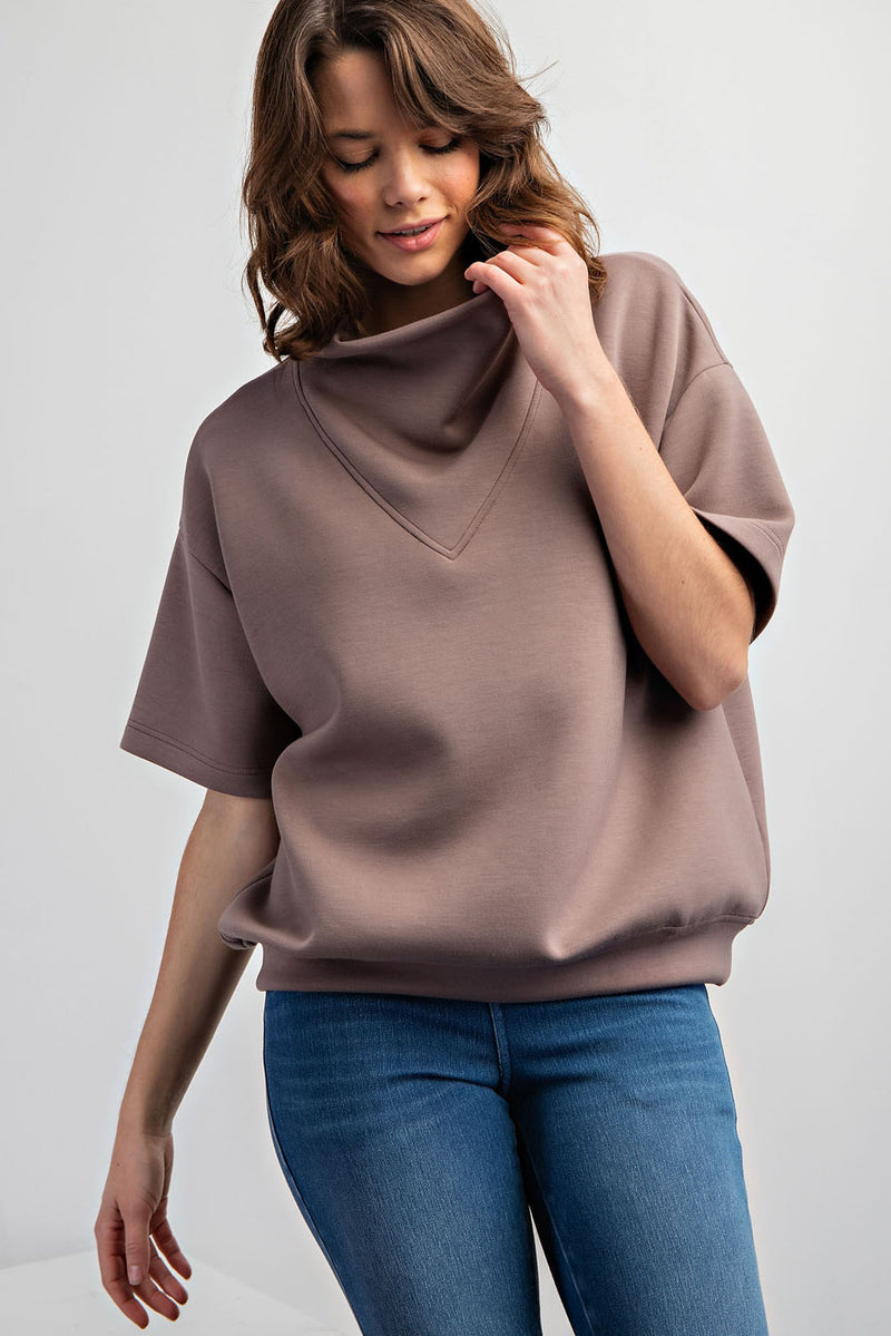 Modal Poly Span Scuba Short Sleeves Cowl Neck Top