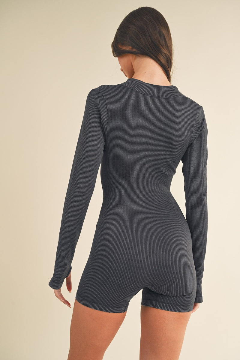 Mineral Wash Seamless Mock Neck Romper