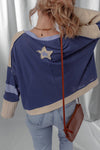 Contrast Knitted Patchwork Star Patched Top