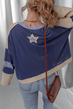 Contrast Knitted Patchwork Star Patched Top