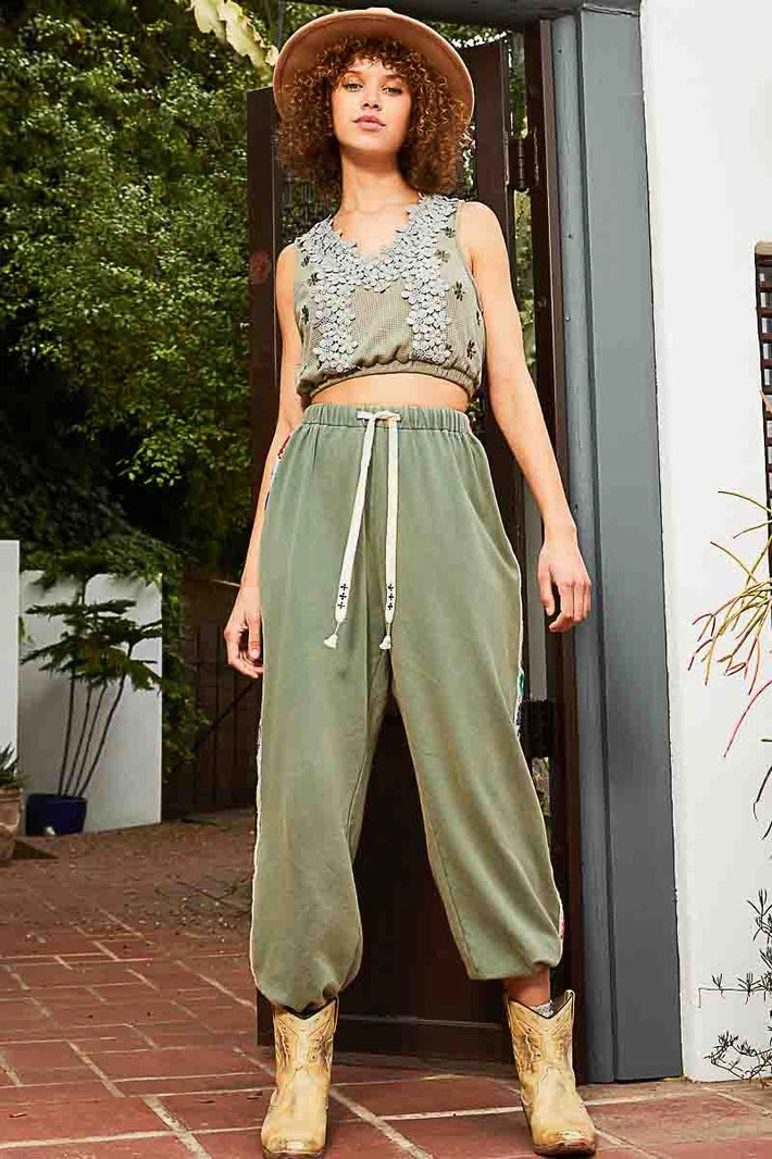 Baggy Fit Square Patch Trim Elastic French Terry Joggers