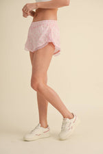 Bow Print Active Shorts with Ruffle Trim