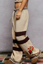 Striped pattern 3D embroidered detail chenille sweater pants