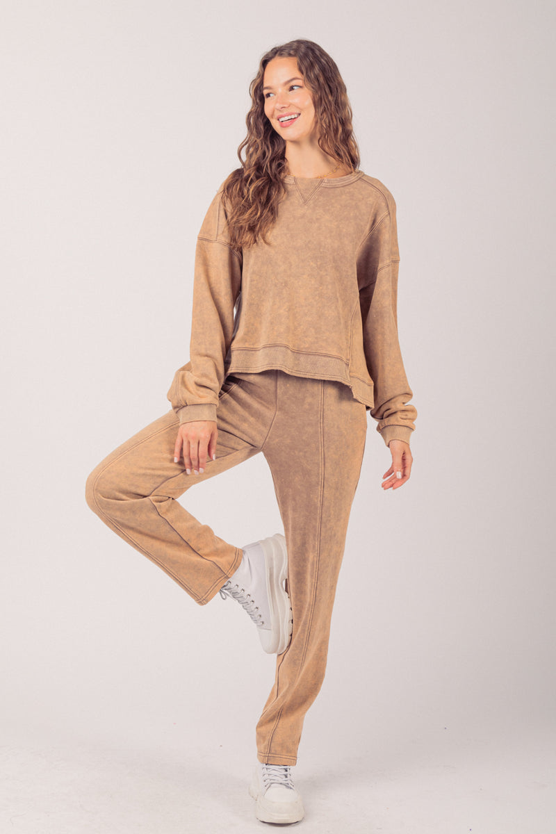 Washed Comfy Knit Top & Pants Set