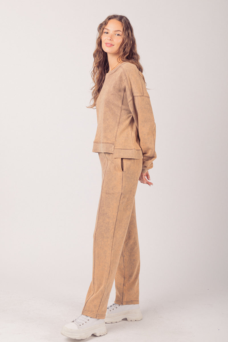 Washed Comfy Knit Top & Pants Set