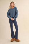 Denim Wash Cutout Back Layering Fleece-Lined Sweatshirt