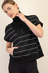 Modal Scuba Stripe Quarter Zip Short Sleeve Pullover