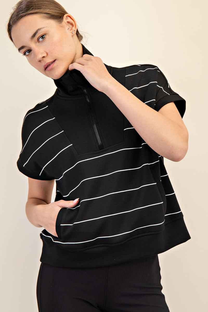 Modal Scuba Stripe Quarter Zip Short Sleeve Pullover