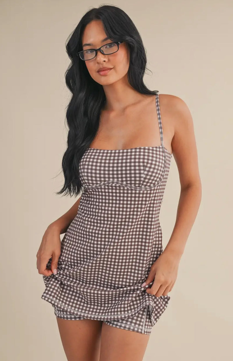 Gingham Print Sweetheart Dress