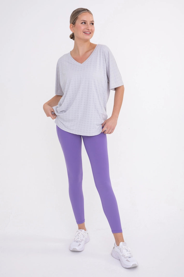 Perforated Square V-Neck Short Sleeve Active Top
