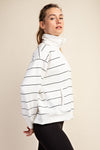 Modal Poly Span Stripe Quarter Zip Mock Neck Pullover