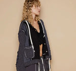Cut sew multi fabric hooded shacket