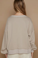 Oversize V-Neck Cut Out Rib Band Long Sleeve V