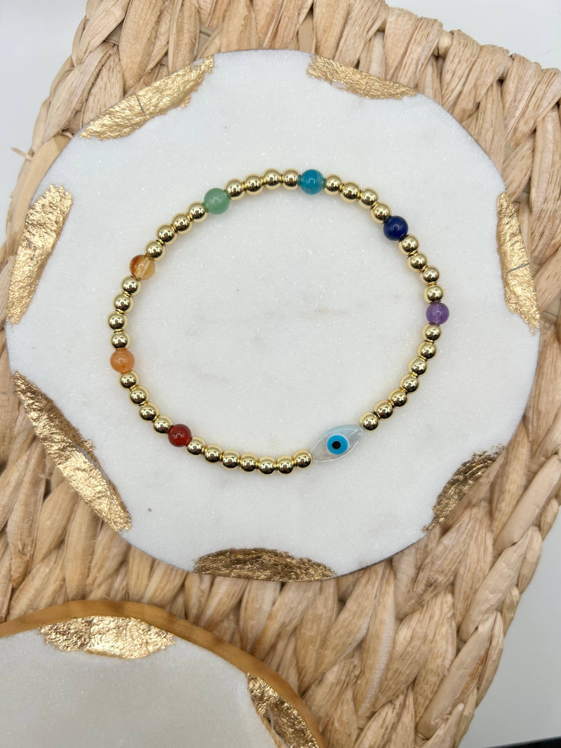 Evil Eye Chakra Bracelet Gold Filled