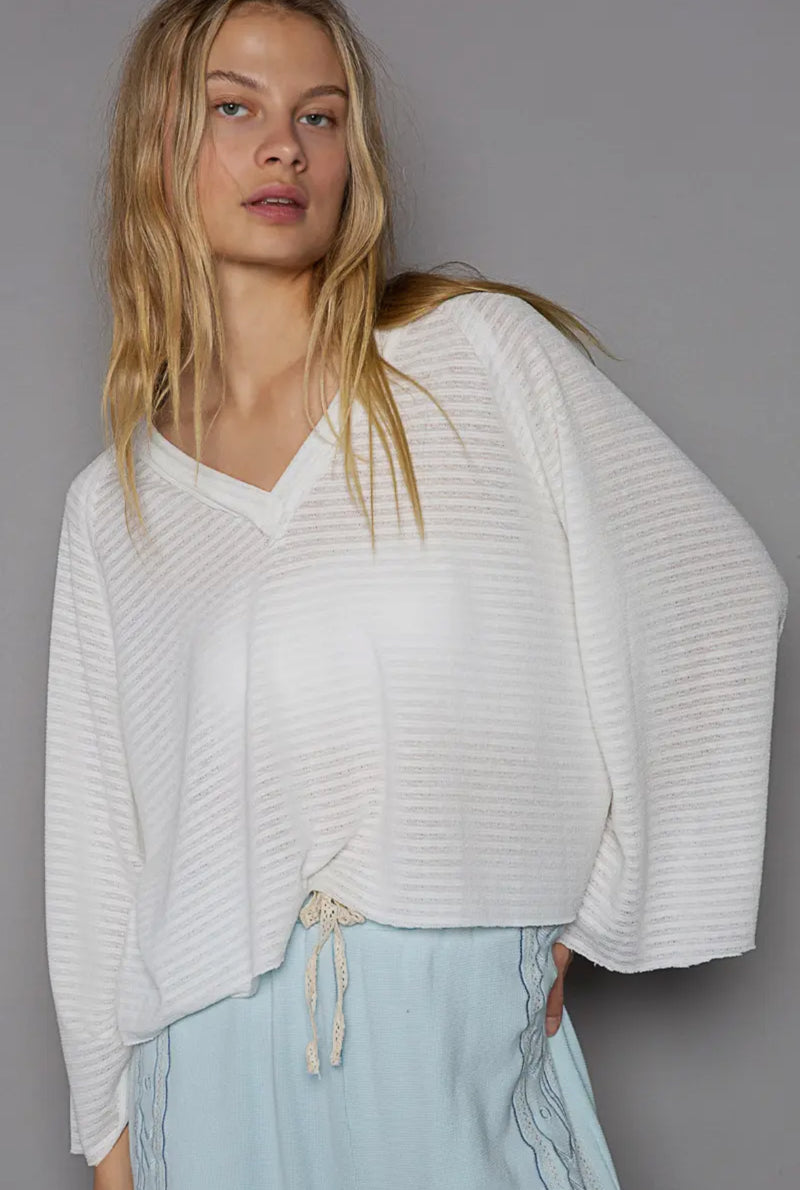 Oversize V-neck Long Sleeve Outseam Solid Top