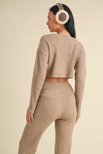 Waffle Knit Long Sleeve Crop Top and High Waist Flare Pants