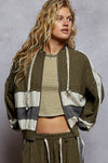 Vintage washing double gauze patch solid hooded zip up top