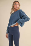 Denim Wash Cutout Back Layering Fleece-Lined Sweatshirt