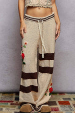 Striped pattern 3D embroidered detail chenille sweater pants