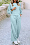 Drop Shoulder Pullover Drawstring Wide Leg Pants Set