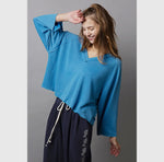 Oversize V-neck Long Sleeve Outseam Solid Top