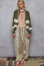 Vintage washing double gauze patch solid hooded zip up top
