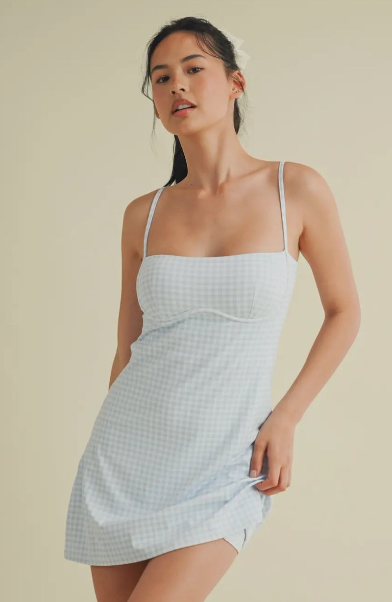Gingham Print Sweetheart Dress