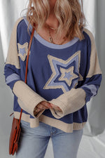 Contrast Knitted Patchwork Star Patched Top