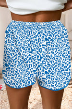 Leopard Elastic Waist Lace up Contrast Trim Casual Short