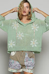 V-neck long sleeve floral print hoodie sweater