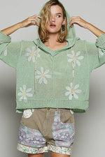 V-neck long sleeve floral print hoodie sweater