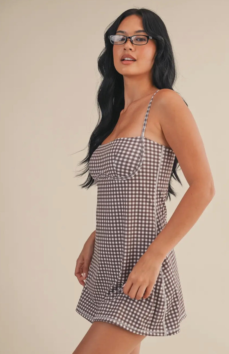 Gingham Print Sweetheart Dress