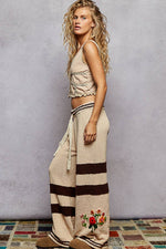 Striped pattern 3D embroidered detail chenille sweater pants