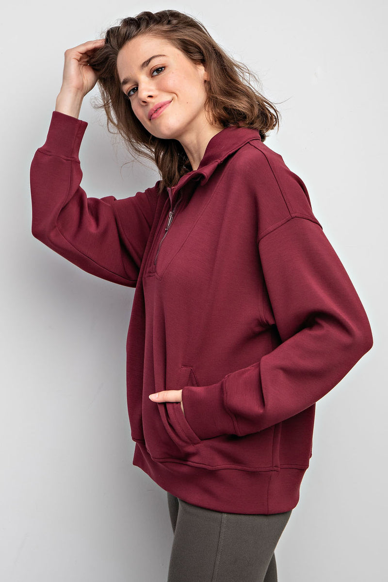 Modal Poly Span Quarter Zip Mock Neck Pullover