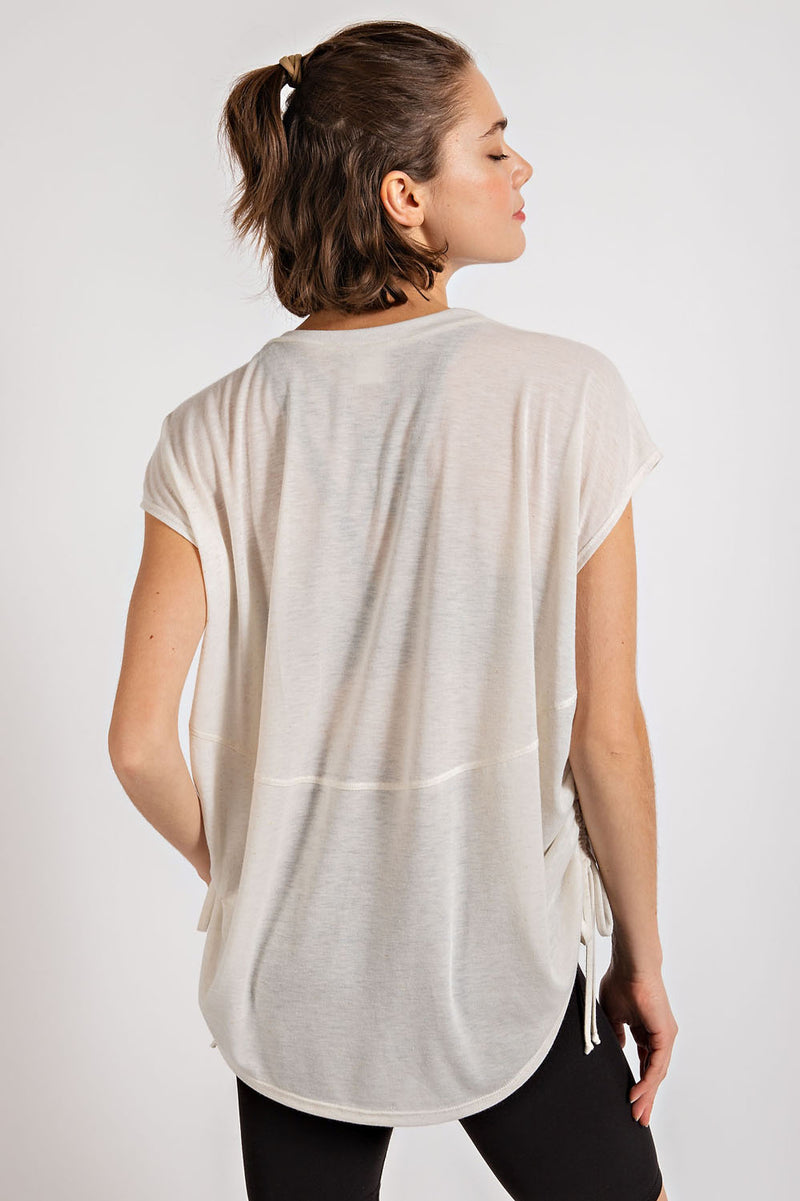 Poly Linen Short Sleeves top with drawstring