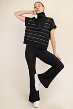 Modal Scuba Stripe Quarter Zip Short Sleeve Pullover