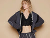 Cut sew multi fabric hooded shacket