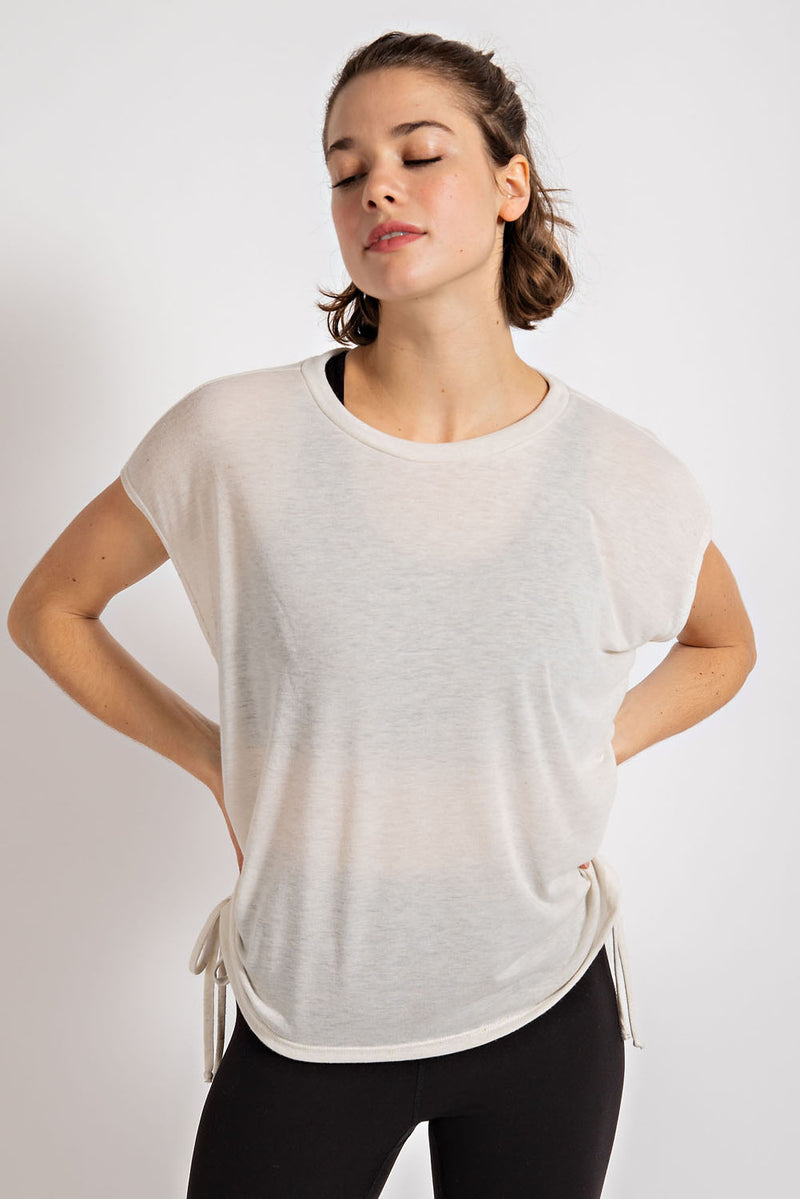 Poly Linen Short Sleeves top with drawstring