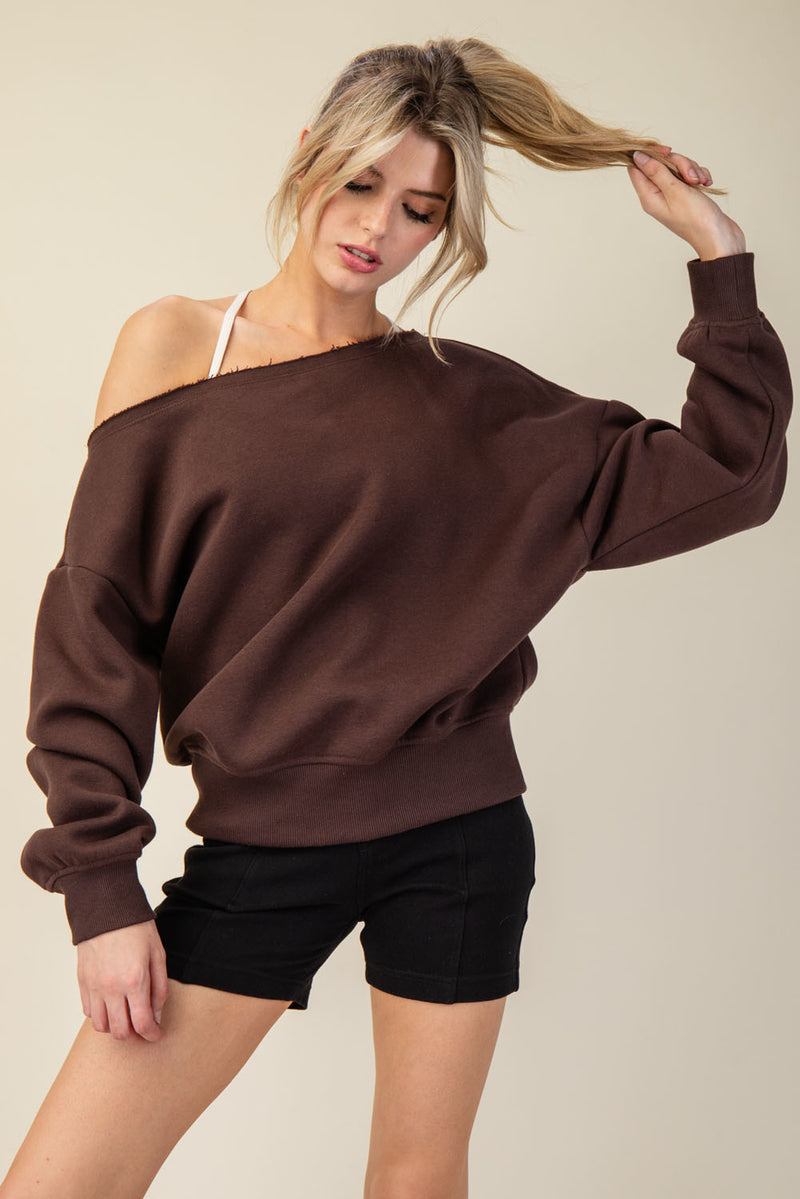 French Terry Fleece Off Shoulder Top