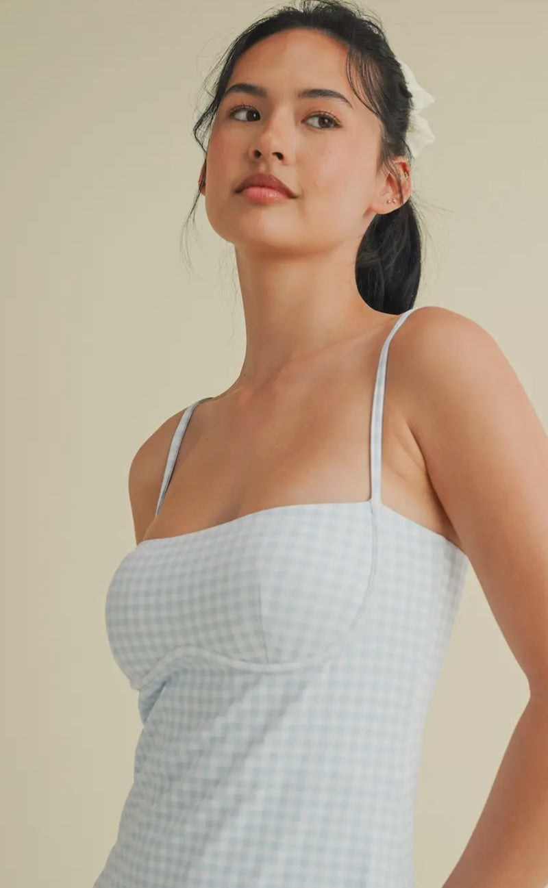Gingham Print Sweetheart Dress