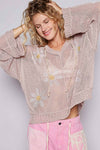 V-neck long sleeve floral print hoodie sweater